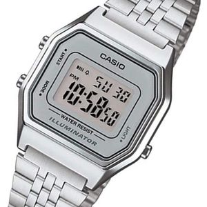 Casio ladies mid size silver tone digital retro